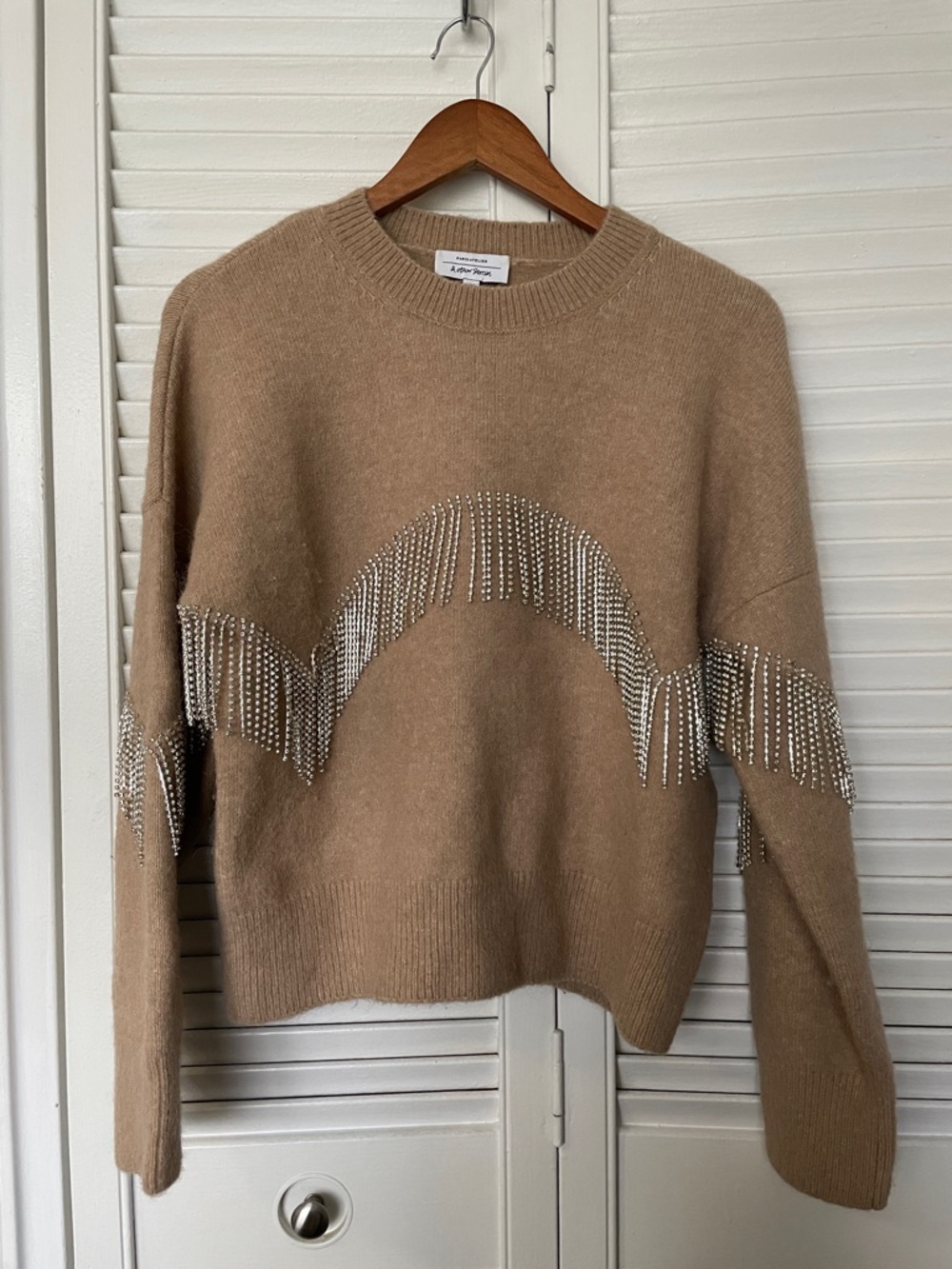 Alpaca Blend Tan Crewneck Sweater with Crystal Fringe, & Other Stories - Picture 2 of 6